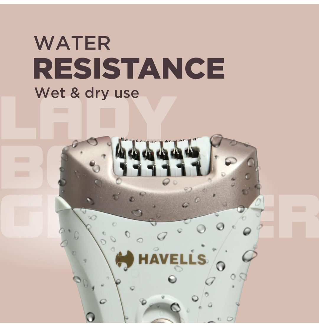 Havells FD5051 Epilator, Hair Removal for Women, Wet & Dry, Cordless, Rechargeable (White)