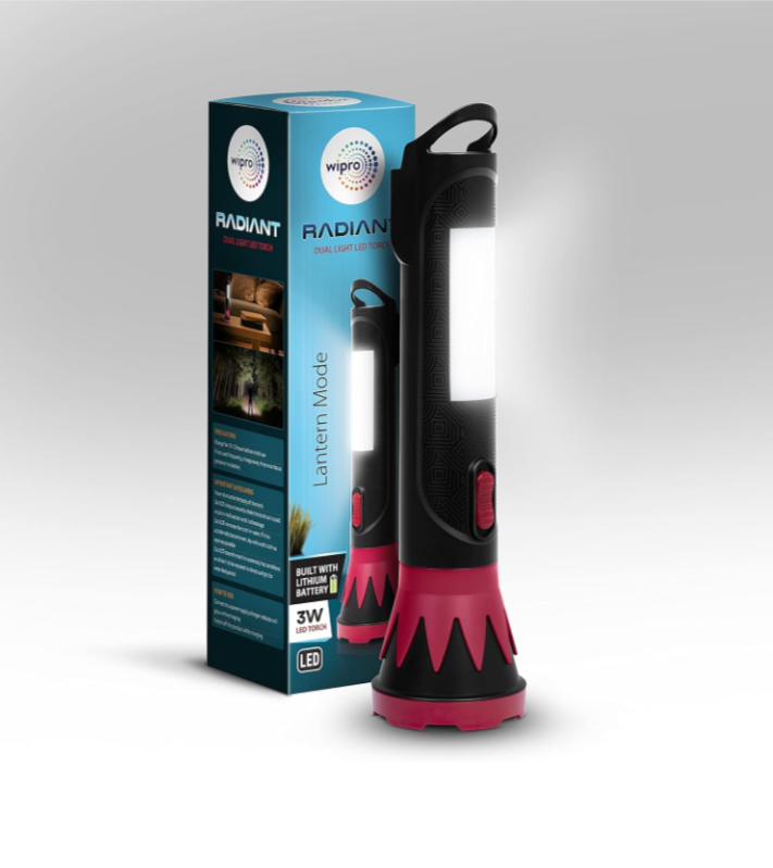 wipro Radiant Dual Light LED Torch, Black