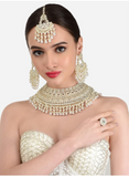 ZAVERI PEARLS Gold Tone Bridal Kundan Choker Necklace Earring Maangtikka & Ring Set For Women-ZPFK12221