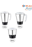 Bajaj Rex Mixer Grinder 500W | Mixie For Kitchen With Nutri-Pro Features | 3 SS Jars For Heavy Duty Grinding | Adjustable Speed Control | Multifunctional Blade System | 1 Yr Warranty By Bajaj 【White】