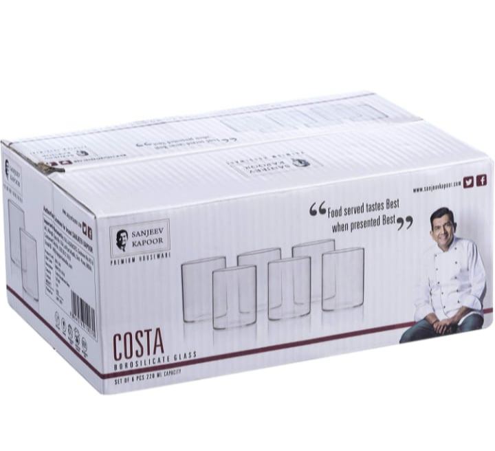 SANJEEV KAPOOR COSTA BOROSILICATE GLASS 220ML ( PACK OF 6) ( SKB- 1246 )