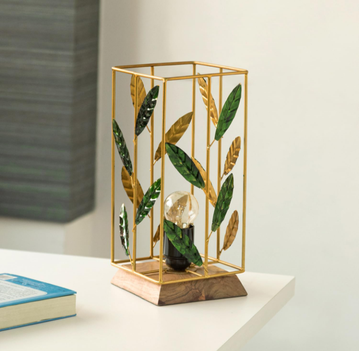 'Lush Foliage' Iron & Wooden Table Lamp