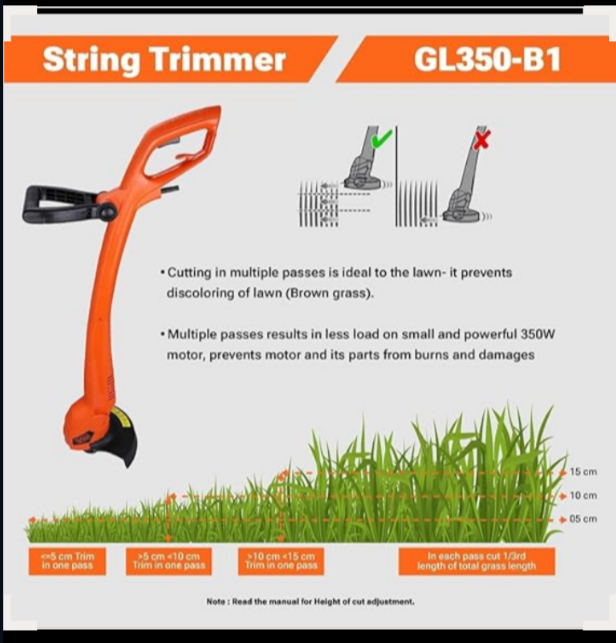 BLACK+DECKER GL350L String Trimmer 13000 RPM, Dual Handed String Trimmer+ 1 Year Manufacturer Warranty