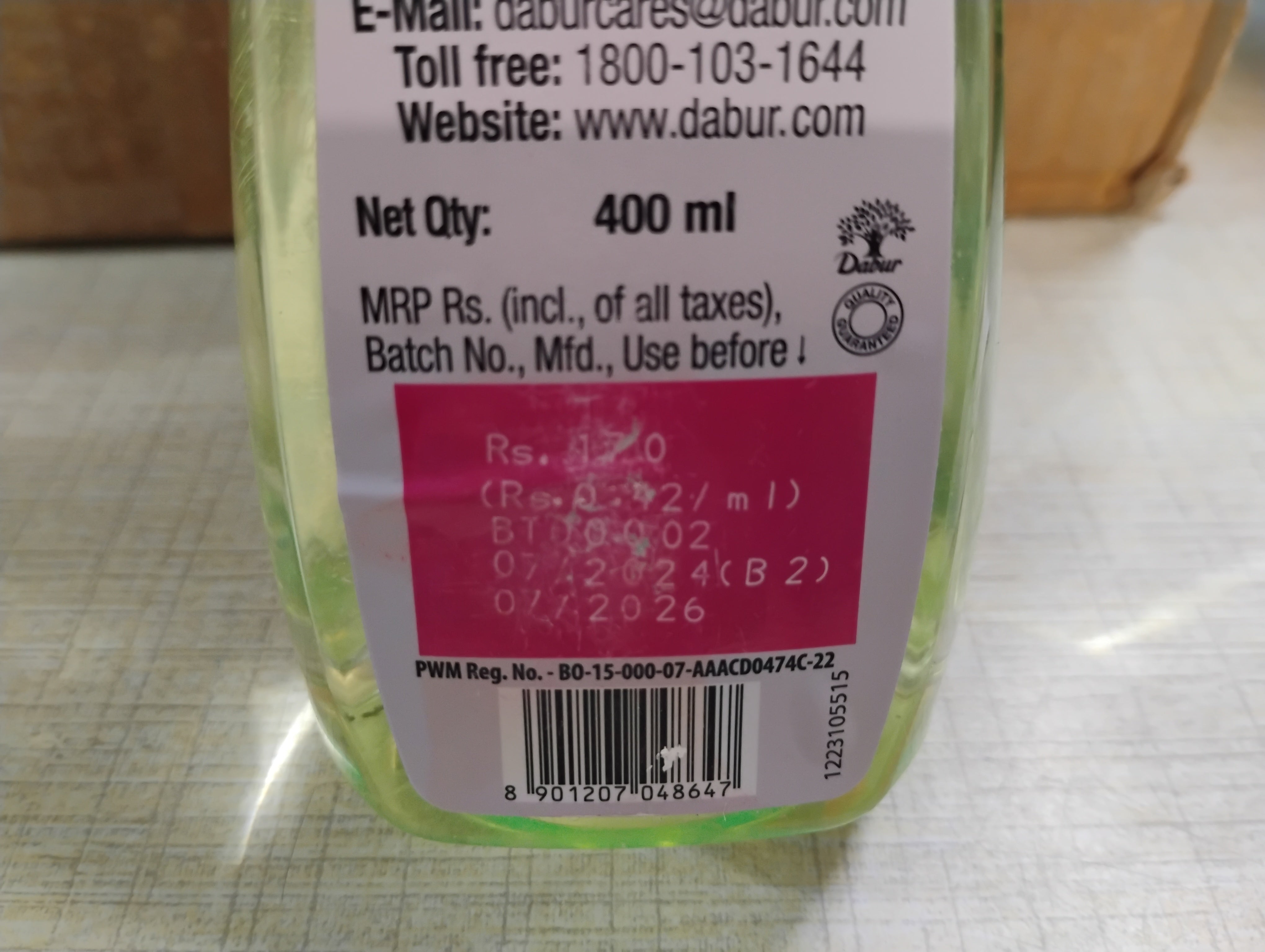 DABUR GULABARI ROSE WATER WITH ALOE VERA 400ml MRP 170/-